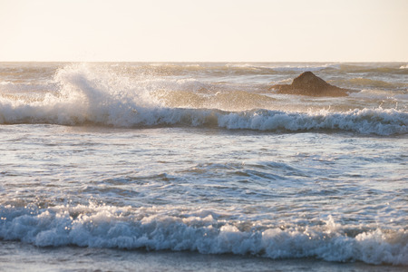 bunkers in denmark from world war II in the evening lightの写真素材