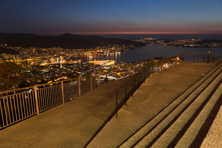 Panoramic view of Bergen (Norway) at night