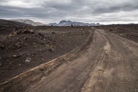 Lonely road in the icelandic highlandの写真素材