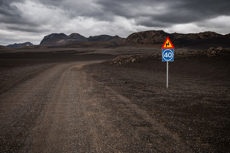 Lonely road in the icelandic highlandの写真素材