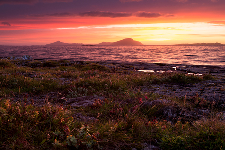 Colorful sunset at the Atlantic coast in Norwayの写真素材