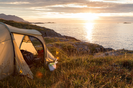 Camping at the Atlantic coast in Norwayの写真素材