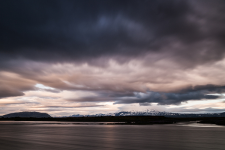 Dark Clouds over the volcano Hekla in icelandの写真素材