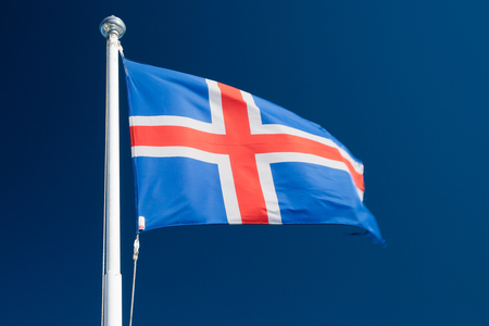 Icelandic flag in the windの写真素材