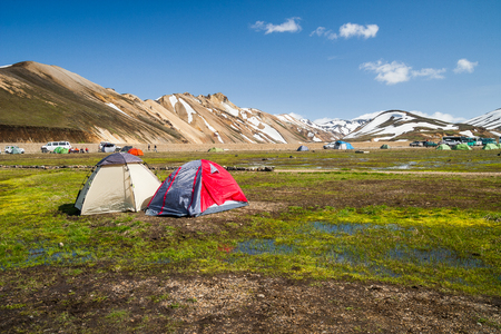 Camp of Landamannalaugar (Iceland) at summerのeditorial素材