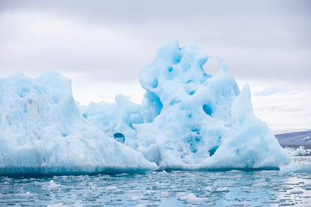 Icebergs swimming on Jokulsarlon glacier lagoon in Iceland
