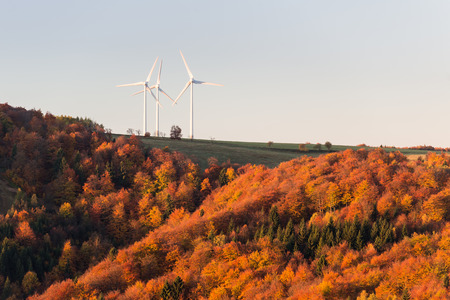 Wind power plants at sunriseの写真素材