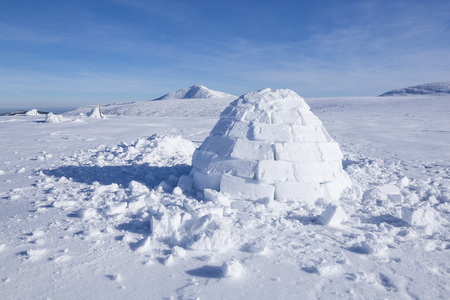 Igloo in a white winter landscapeの写真素材