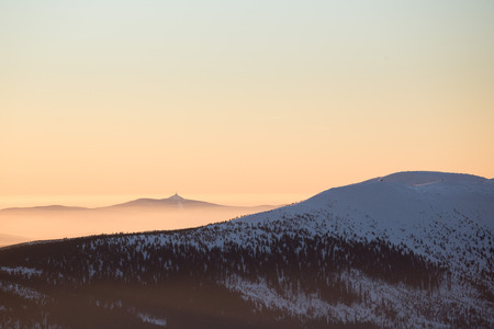 Morning mood in Krkonose (Czech Republic) in winterの写真素材