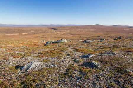 Autumn landscape over a mountain landscape in northern Finlandの写真素材
