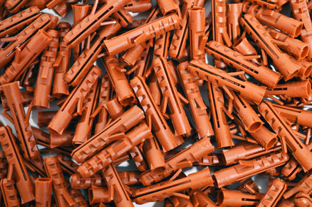 Many plastic straddling dowel for fixin in wallの写真素材