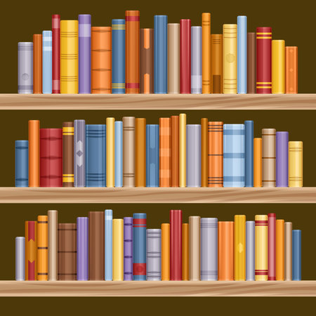 Bookshelf with different books. Vector illustration in flat style.のイラスト素材