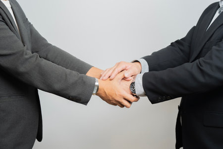 Business partnership meeting concept. Image businessmans handshake. Successful businessmen handshaking after good dealの写真素材