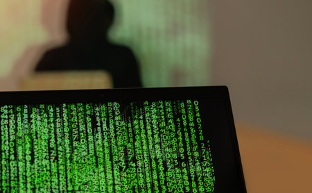 Network security and privacy crime. Digital crime by an anonymous hacker. Selctive focus.