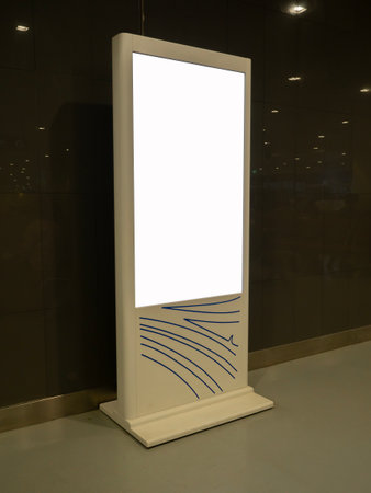 Blank advertising mockup for advertisement at the shopping mall or A mockup poster stands within a...