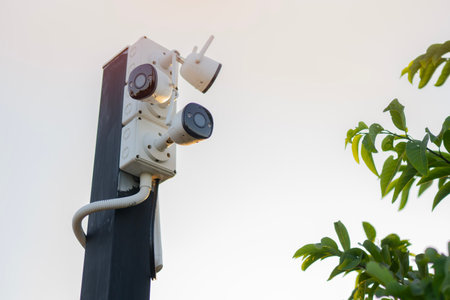 Surveillance cameras are directed in different directions, conduct continuous shooting and video...