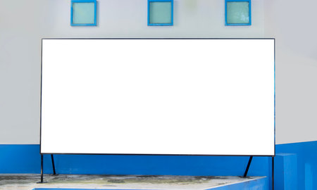 Empty sign advertising mock-up banner at outside a building, copy space for text information board on white background.の写真素材