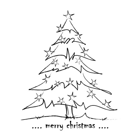 nice sketched christmas tree with little stars on - to be use as logo, background or illustrationのイラスト素材