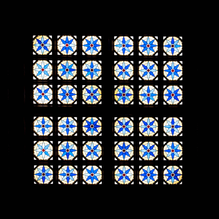 old window with nice blue starsの写真素材