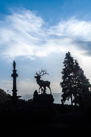 monuments in front of blue sky - you see only the silouhetteの写真素材