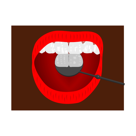 Illustration of use in dentistry dental mirror to see the back side of teeth.のイラスト素材
