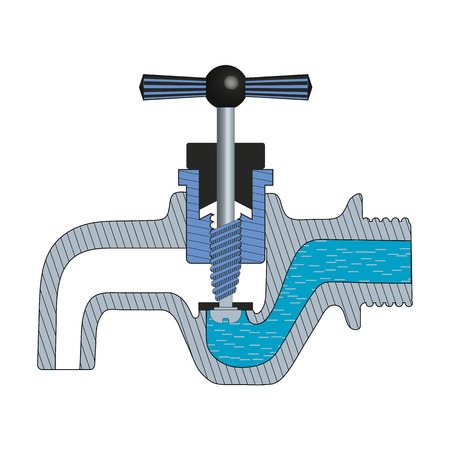 Illustration of the principle of work of the faucet without mixerのイラスト素材