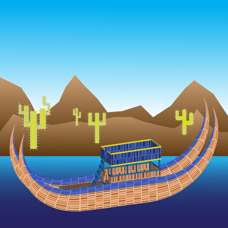 A model of a boat made of reeds in the Titicaca lake in Bolivia and Peruのイラスト素材