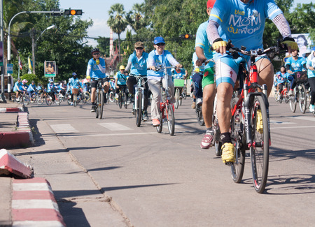 Udon Thani, Thailand, August 16, 2015: bikes for a cycling event at the mother biking together in...