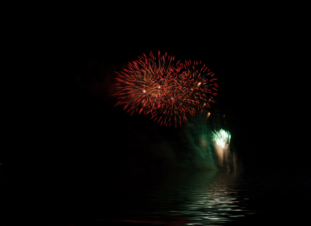 Fireworks, festive celebration light show at night, Works great and beautiful fireworks display, Flood water effectsの写真素材
