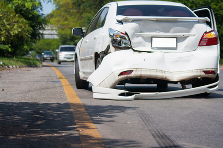 White car accident on the highway. during the travel.の写真素材