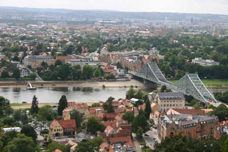 Panoramic picture of Dresden with the blue wonder bridgeの写真素材