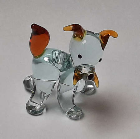 small decorative figure glass dog transparent and brownの写真素材