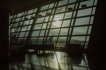 Sun goes down at airportのeditorial素材