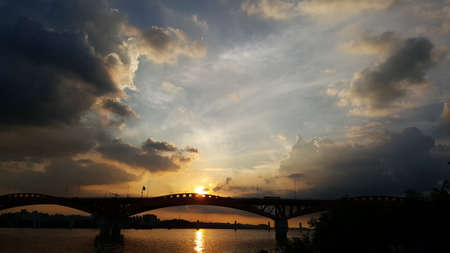 Han River and cityscape taken in Seoul, South Koreaの写真素材
