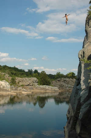 Cliff Jumping at the Potomac River in Washington DCの写真素材