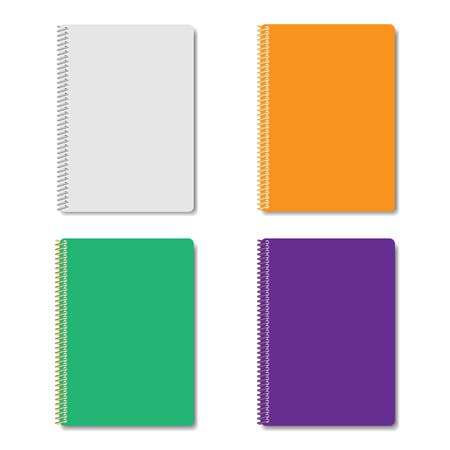 Set of four multicolored notepads fastened a metal spiral, vector illustration.のイラスト素材