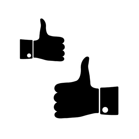 Black icons thumbs up on a white background, left and right hand, vector illustration.のイラスト素材