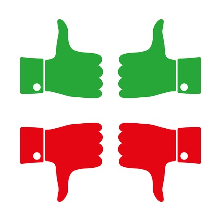 Colored icons thumbs down and up on a white background, vector illustrationのイラスト素材