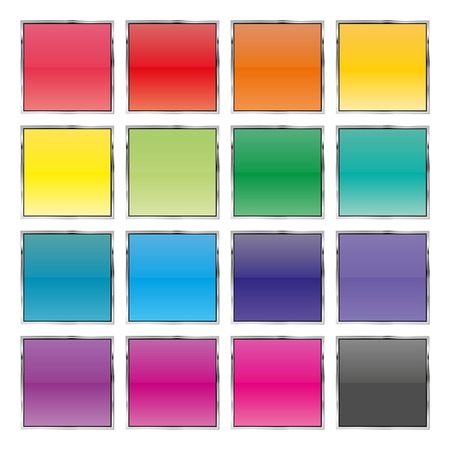 Set of colored square buttons with metal stroke, vector illustration.のイラスト素材