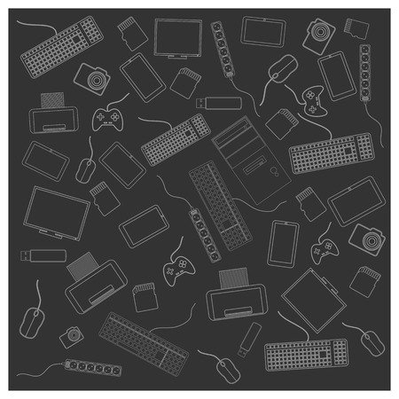 Seamless background texture with a PC accessories, vector illustration.のイラスト素材
