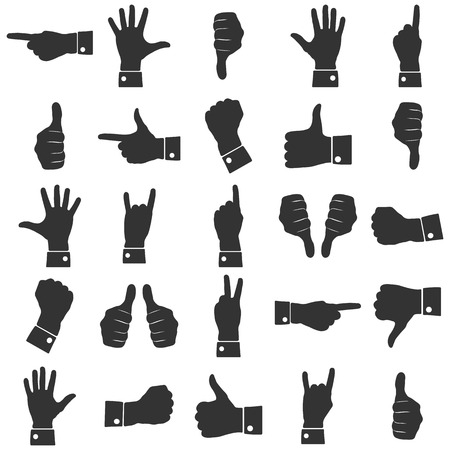 Icons hand gestures, gray isolated on white background, vectorのイラスト素材