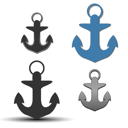 Set of four different styles of anchors, black, color, volumetric, with shadow, vector illustrationのイラスト素材