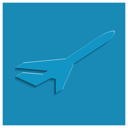 Silhouette of an airplane flying up in the sky on a blue background, vector illustration.のイラスト素材