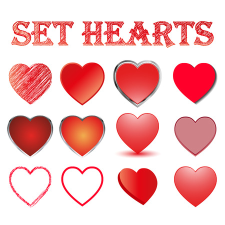 Set of bright hearts, made in different styles, vector illustration.のイラスト素材