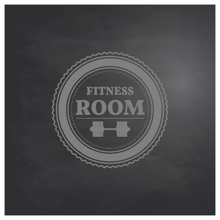 Emblem fitness room in retro style on background drawing board chalk vector illustration.のイラスト素材