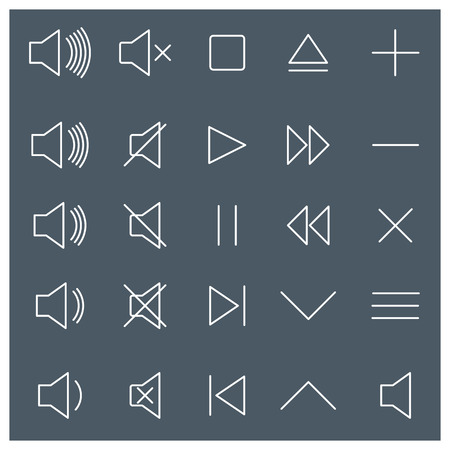 Set of linear volume control icons and buttons, vector illustration.のイラスト素材