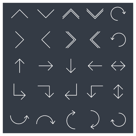 A set of twenty-five different white arrow, vector illustration.のイラスト素材