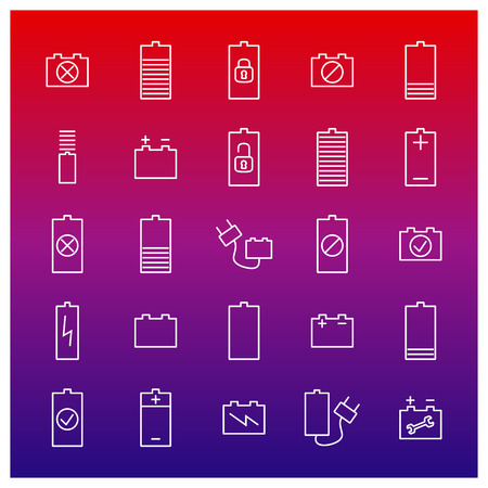 Icons batteries from thin lines, vector illustration.のイラスト素材