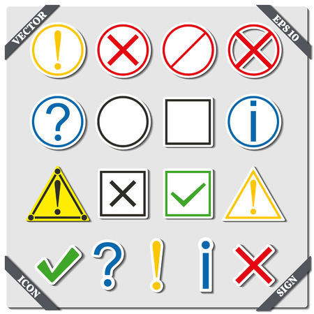 Set of icons and signs, symbols help, information, check, delete, attention  illustrationのイラスト素材