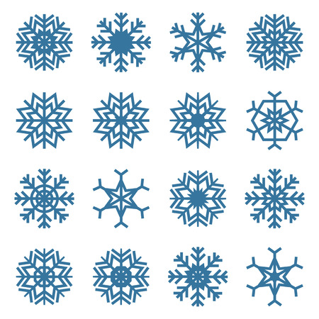 Set of sixteen snowflakes isolated on a white backgroundのイラスト素材
